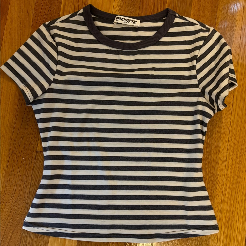 Princess Polly Charcoal and White Striped Tee